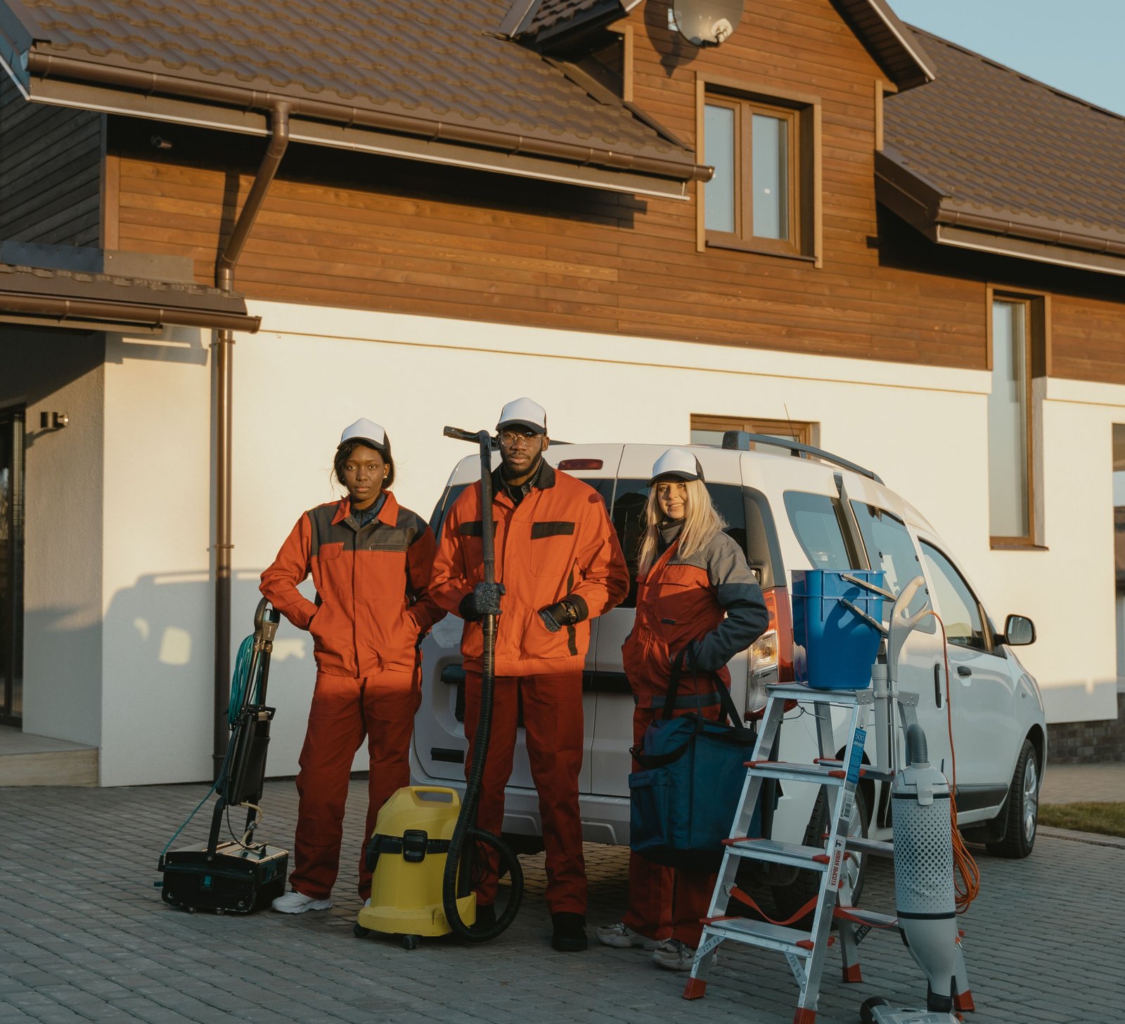 Sparkle & Co cleaning team arriving on-site with equipment